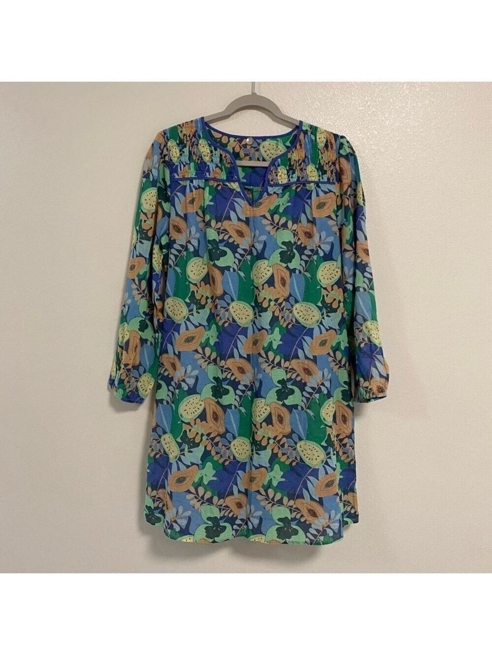 Margaret O’Leary Dress Womens size Small Blue floral beach cover up dress